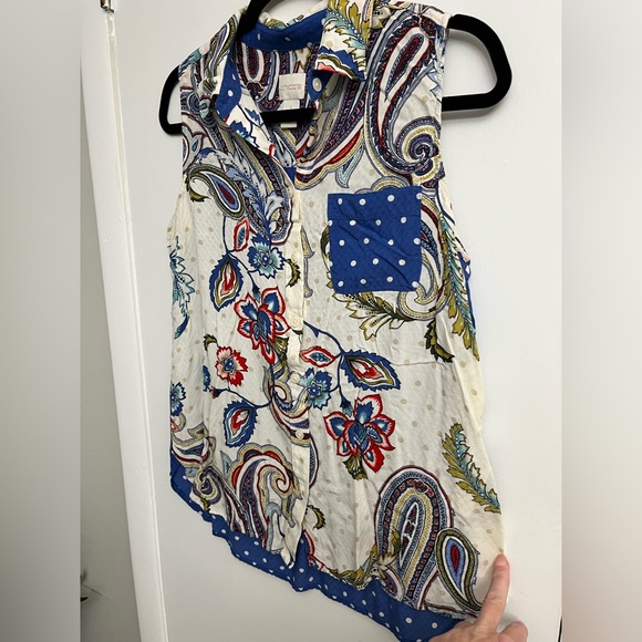 Chico's Multicolored Paisley and Floral Print Sleeveless Button Down Blouse - Picture 3 of 14
